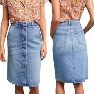 Pilcro and the letterpress button front denim jean midi skirt size 4